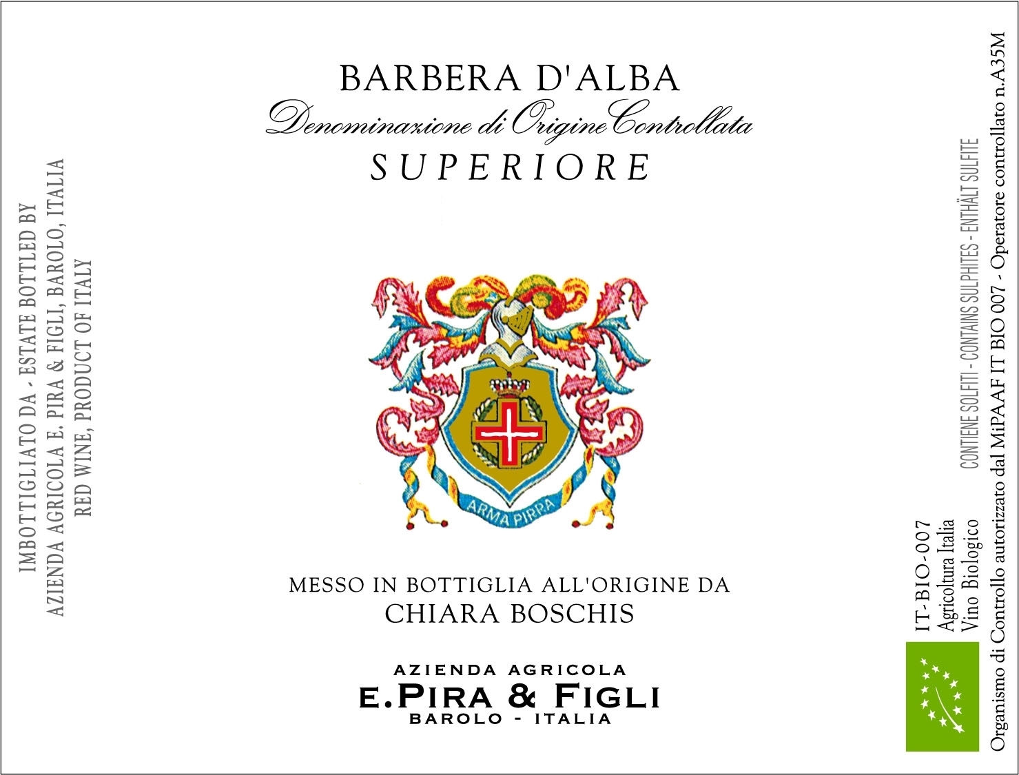 Etichetta Barbera d'Alba Superiore BIO Chiara Boschis